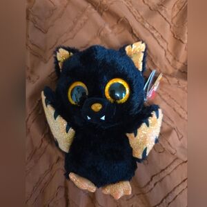 Black and Orange Glittery Halloween Beanie Boo TY Plush Bat